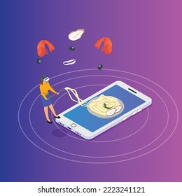 Metaverse culinary isometric 3d vector illustration concept for banner, website, illustration, landing page, flyer, etc.