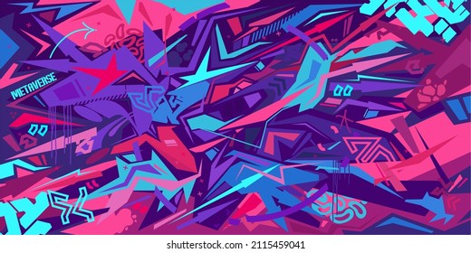Metaverse Cyber Colorful Abstract Urban Street Art Graffiti Style Vector Illustration Template Background - Shutterstock ID 2115459041