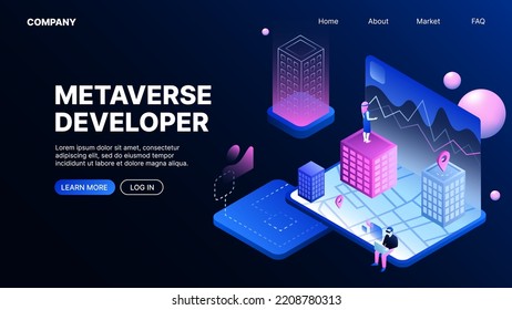 Metaverse Developer. Landing Page Template. Vector illustration