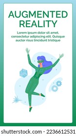 Metaverse digital cyber technology concept. Woman in VR headset glasses and VR suit. Augmented reality world simulation. Great for poster, cover, flyer, invitation, advertising, promo, print, stories