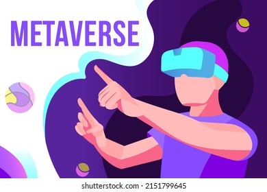 Metaverse digital cyber world technology.Neon glowing Virtual reality technology concept. Character in digital glasses surrounded with futuristic fluricent space