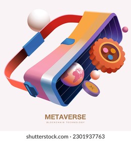 Metaverse digital cyber world technology,VR glasses vector virtual reality headset 3d., vector illustration
