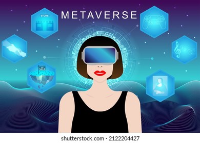 Metaverse Digital Virtual Reality Technology. VR virtual reality metaverse of people blockchain connect technology investment, shopping, business, lifestyle.