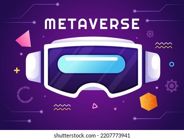 Metaverse Digital Virtual Reality Technology wears VR Glasses for Future Innovation and Communication in Hand Drawn Flat Cartoon Illustration