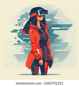 Metaverse Digital Virtual Reality Technology of a woman with glasses and a headset VR 