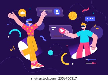 Metaverse Digital Virtual Reality Technology Vector Illustration featuring a Person Wearing VR Glasses for Future Innovation and Communication