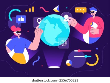 Metaverse Digital Virtual Reality Technology Vector Illustration featuring a Person Wearing VR Glasses for Future Innovation and Communication