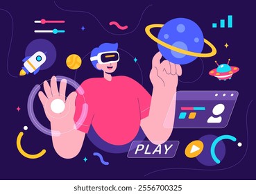 Metaverse Digital Virtual Reality Technology Vector Illustration featuring a Person Wearing VR Glasses for Future Innovation and Communication