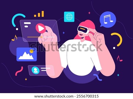 Metaverse Digital Virtual Reality Technology Vector Illustration featuring a Person Wearing VR Glasses for Future Innovation and Communication