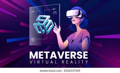 Metaverse Explorer in Virtual Reality  High-Impact Artwork for Tech and Gaming Brands-Vector illustration
