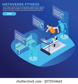 Metaverse fitness running on treadmill 3d isometric vector illustration concept for banner, website, landing page, ads, flyer template