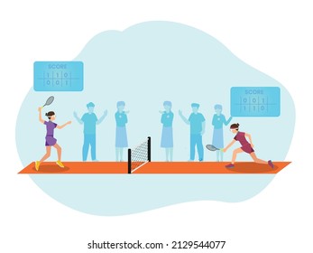 Metaverse game vector concept. Two young women wearing VR goggles while playing tennis game in the metaverse