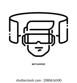Metaverse icon. Human head with virtual reality glasses. Outline style. Vector. Isolate on white background.