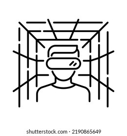 Metaverse icon. Human with virtual reality glasses. Outline style. Vector. Isolate on white background.