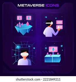 Metaverse-Icon-Set mit AR, VR, MR Gaming, NFT, Cryptowährung und Futuristic Cyber- und Blockchain-Metaverse-Konzept- Vector 3D-Icon-Design