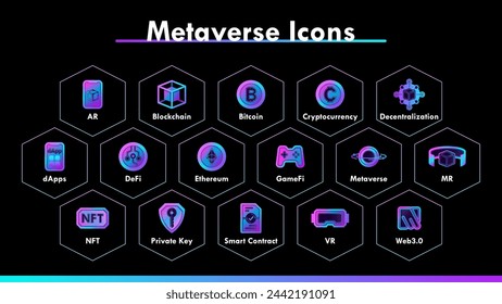 Metaverse icon set with Blockchain, Cryptocurrency, DeFi, NFT, Web3.0
Future of  Cyber and Technology