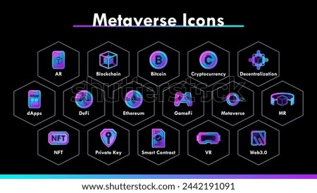 Metaverse icon set with Blockchain, Cryptocurrency, DeFi, NFT, Web3.0
Future of  Cyber and Technology