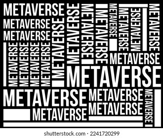 Metaverse-Symbol. Satz von weißem Text einzeln auf schwarzem Hintergrund. Wortmetaverse in unterschiedlichen Positionen