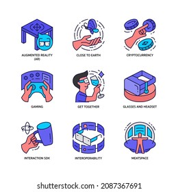 Metaverse Icons Set Filled Outline Style