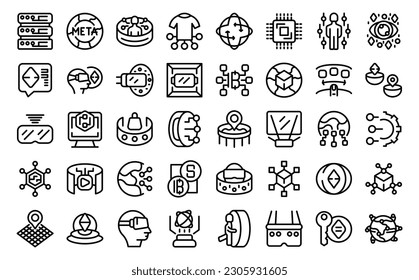 Metaverse icons set outline vector. Future people. Digital virtual