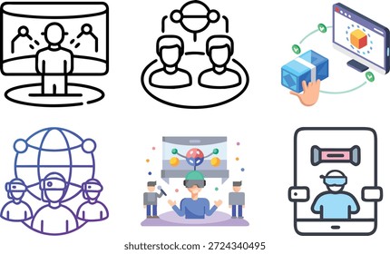 Metaverse Icons Set for Virtual World, Digital Avatars, Web3, Blockchain, VR AR Technology and Future Online Interaction Design