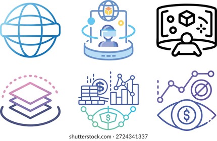Metaverse Icons Set für virtuelle Welt, digitale Avatare, Web3, Blockchain, VR AR-Technologie und zukünftiges Online-Interaktionsdesign