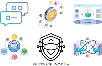 Metaverse Icons Set für virtuelle Welt, digitale Avatare, Web3, Blockchain, VR AR-Technologie und zukünftiges Online-Interaktionsdesign