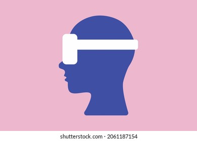 Metaverse illustration. Human wearing a VR virtual reality headset.  irtual world symbol. Vector.