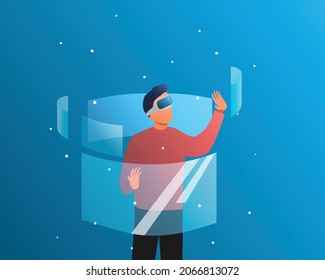 The Metaverse Imagination In The Virtual World. Blue Background Vector Illustration.