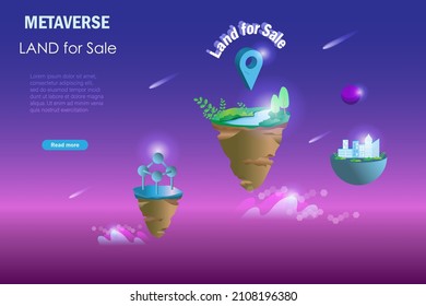 Metaverse land for sale, digital real estate and property investment technology.  Virtual reality land for sale in metaverse cyber space futuristic environment background.