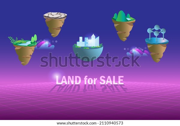 Metaverse land for\
sale, digital real estate and property investment technology.\
Virtual reality land for sale in metaverse cyber space futuristic\
environment\
background.