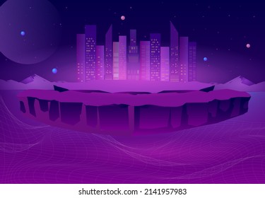 Metaverse Land Sales Concept, Virtual Land, Digital Real Estate And Property Investment In Metaverse Background Vector Illustration.