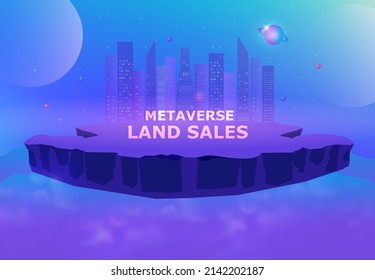 Metaverse land sales concept, virtual land, digital real estate and property investment in metaverse background vector illustration.