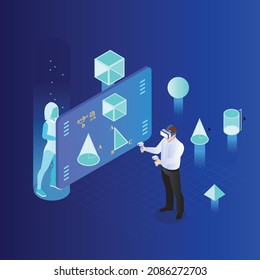 Metaverse learning mathematics in virtual world isometric 3d vector concept for banner, website, illustration, landing page, flyer, etc.