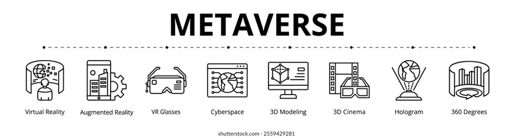 Metaverse Line Banner Web Icon Set Vector Illustration