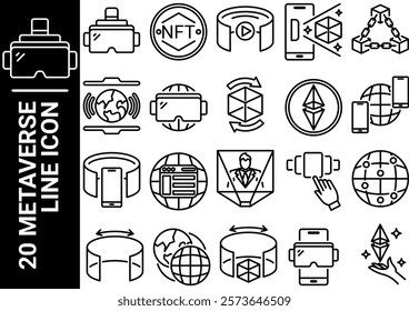 metaverse line icon, black and white