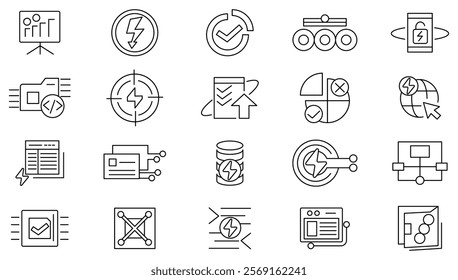 Metaverse line icon set. virtual reality, modern technologies, gadgets. Futuristic world, intelligence, technology, innovation, digital line icon set. UI thin line icon pack.
