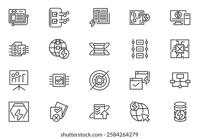 Metaverse line icon set. virtual reality, modern technologies, gadgets. Futuristic world, intelligence, technology, innovation, digital line icon set. UI thin line icon pack.