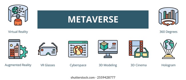 Metaverse Lineal Color Banner Web Icon Set Vector Illustration