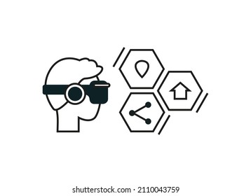 Metaverse Logo. Man In Vr Mask, Online Internet And Home, Real Estate, Communication, Gallery Icons. Virtual Reality Vector Symbol. Technotrend 2022