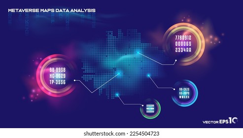 Indicadores de análisis de datos del mapa de Metaverse. Concepto de conjuntos de datos del universo virtual digital.