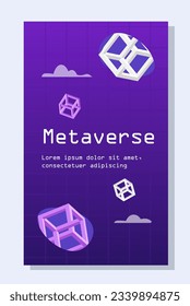 Metaverse neon poster concept. Modern technologies and innovations. Abstract geometric figures. Template, layout and mock up. Cartoon flat vector illustration isolated on white background
