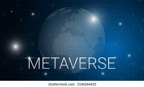 Metaverse. Planet located in digital world. Virtual reality. Globe hologram. Concept of future. Vector 3d illustration