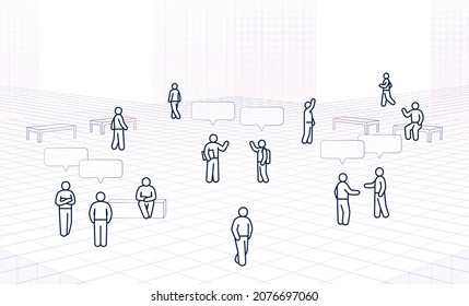 metaverse platform concept. simple outline virtual world with various people icon