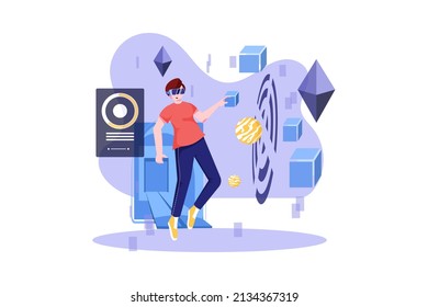 Illustrationskonzept für metaverse Eigenschaften. Flache Illustration einzeln auf weißem Hintergrund.