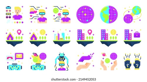 Metaverse related flat icon set 2, vector illustration