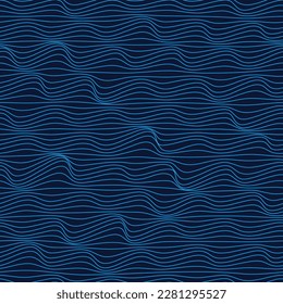 Metaverse seamless vector pattern. Wavy lines endless futuristic abstract background. 3d reality future banner concept. Psychedelic geometric optical illusion texture. Technology business template.