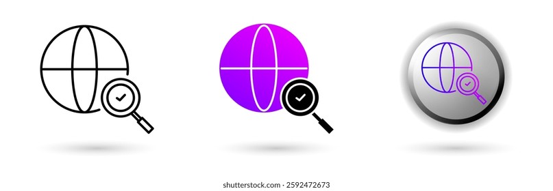 Metaverse Search modern icon represents the virtual world and future digital technology, various outline, solid and glossy effect styles, ideal for NFT, games, presentations etc.