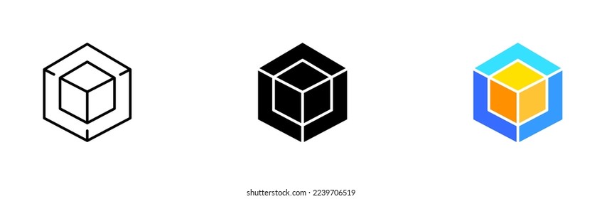Metaverse set icon. Application Development, planet with vr text, arrow, 3d reality. Augmented reality, 360 degree view. Virtual reality concept. Vector icon in line, black and colorful style