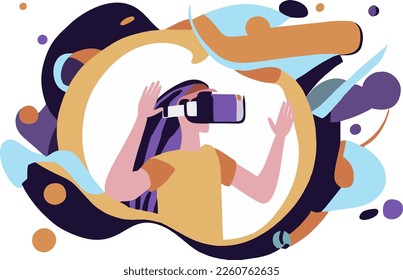 Metaverse technology future 3d concept. VR virtual reality headset with floating objects. 3d vector render with Metaverse futuristic concept